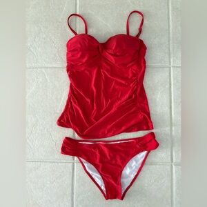 Women’s Red Front-Twist Tankini Swimsuit Set - Size XL
